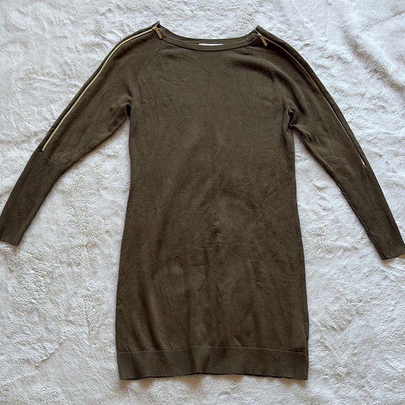 Michael Kors Olive Green Sweater Dress with Gold Shoulder Zippers | Size Small - Picture 1 of 8